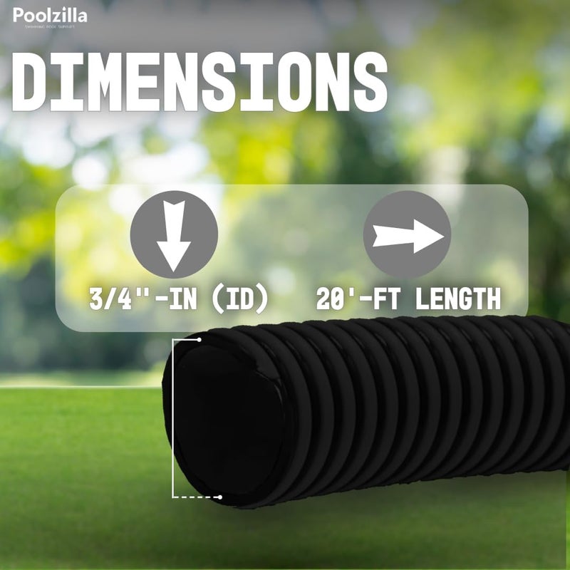 Poolzilla 20’ FT Corrugated Pond Hose - 3/4’’ Inch ID, Flexible Reinforced Water Tubing for Aquariums, Pool Maintenance, Ponds, Fountains, Gardens, and other Aquatic Features - Image 2